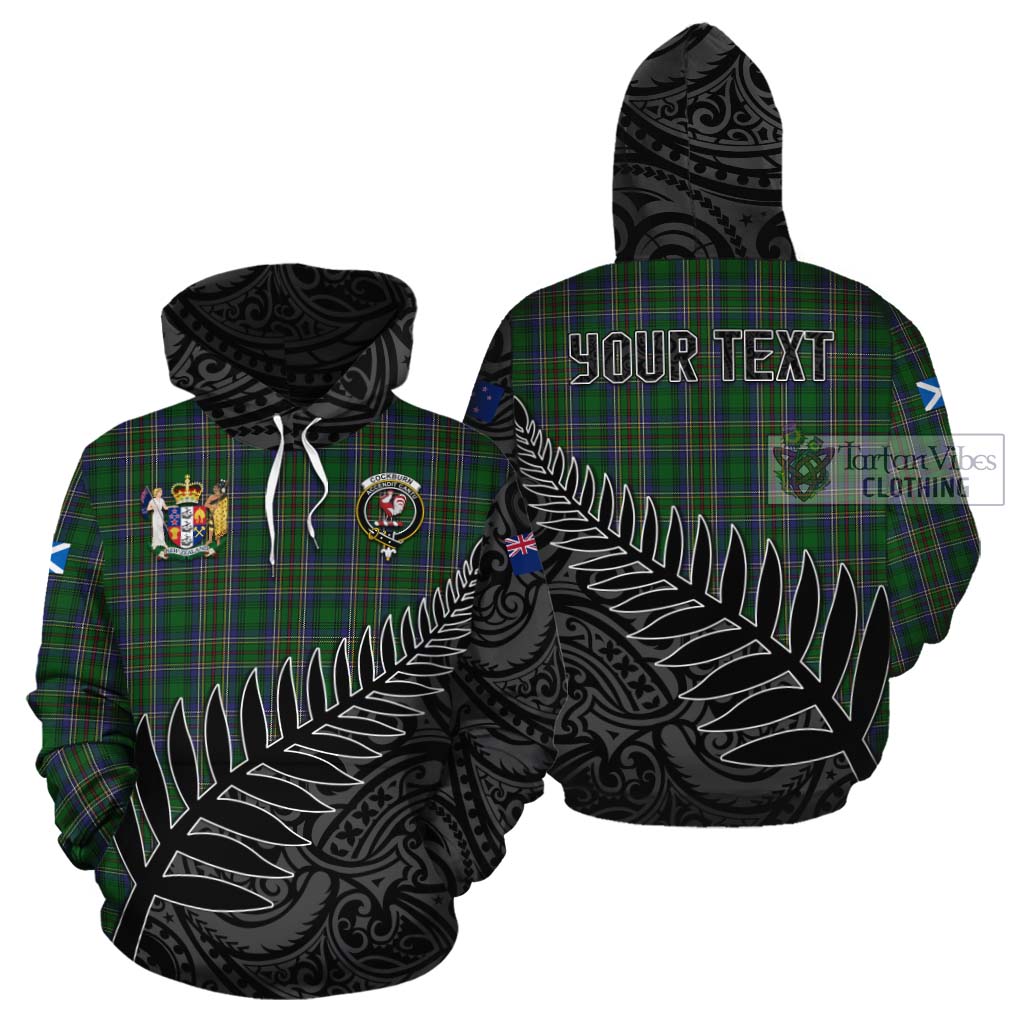 Tartan Vibes Clothing Cockburn Crest Tartan Cotton Hoodie with New Zealand Silver Fern Half Style