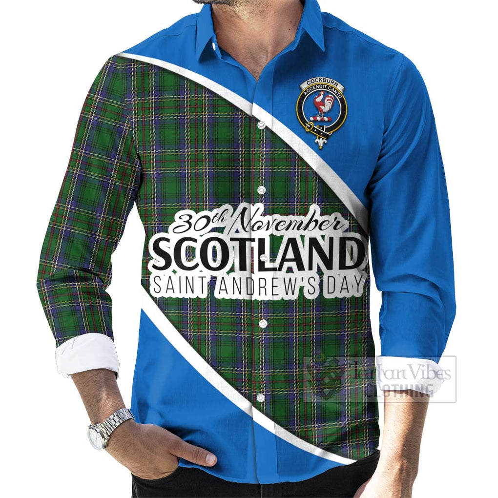Tartan Vibes Clothing Cockburn Family Crest Tartan Long Sleeve Button Shirt Celebrate Saint Andrew's Day in Style
