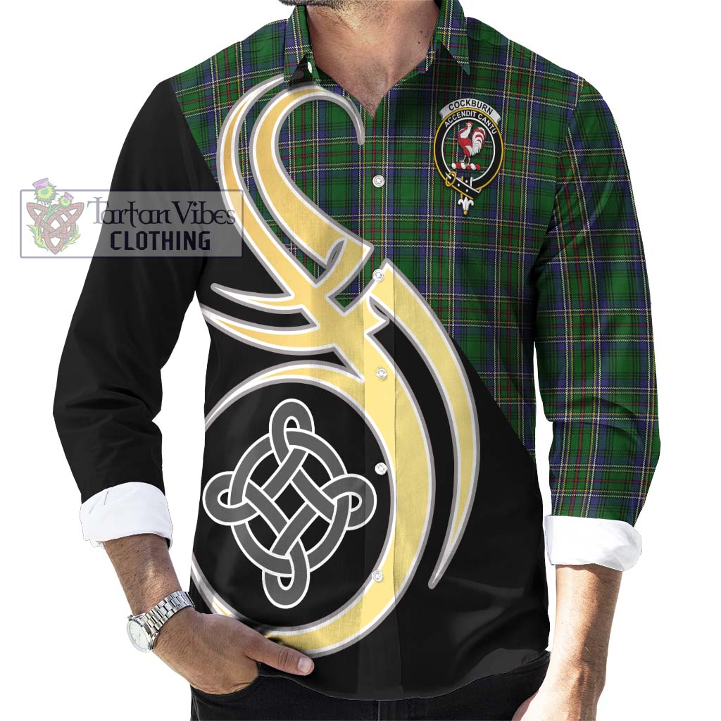 Cockburn Tartan Long Sleeve Button Shirt with Family Crest and Celtic Symbol Style - Tartan Vibes Clothing