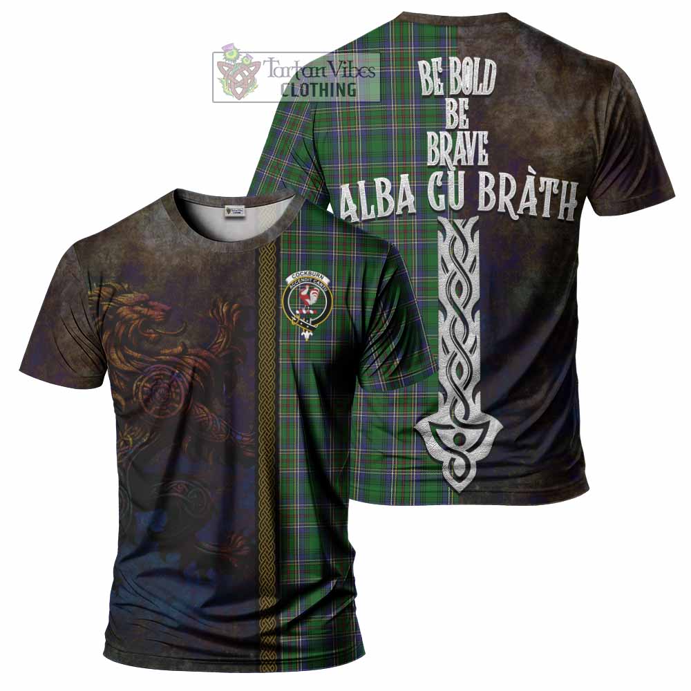 Tartan Vibes Clothing Cockburn Tartan Family Crest T-Shirt Alba Gu Brath Be Brave Lion Ancient Style
