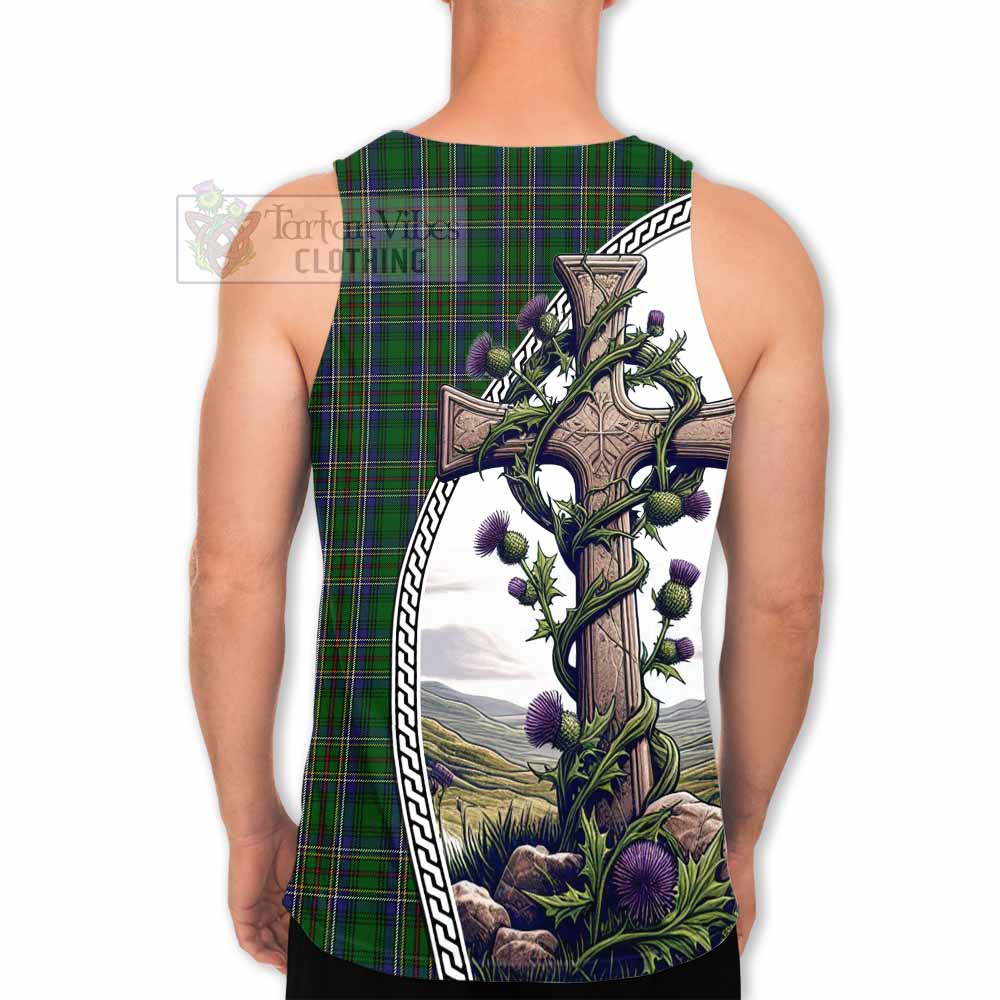 Tartan Vibes Clothing Cockburn Tartan Men's Tank Top with Family Crest and St. Andrew's Cross Accented by Thistle Vines