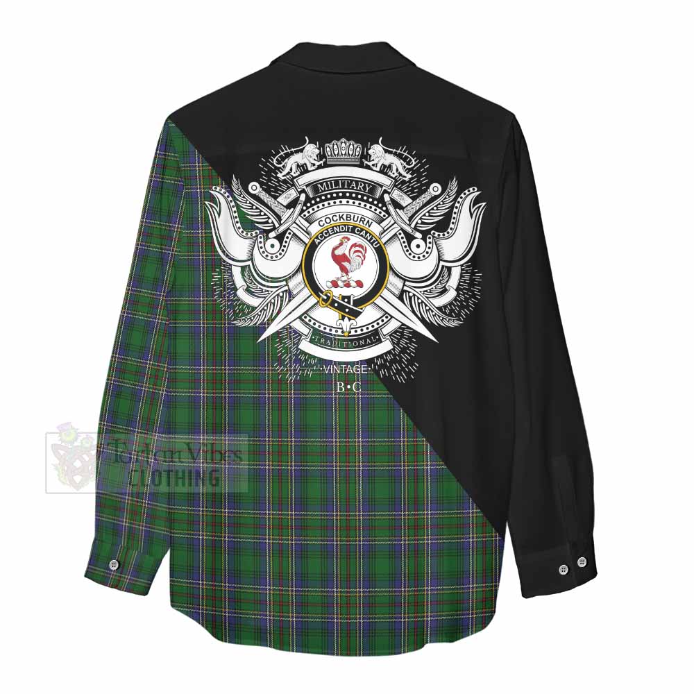 Tartan Vibes Clothing Cockburn Tartan Women's Casual Shirt with Family Crest and Military Logo Style