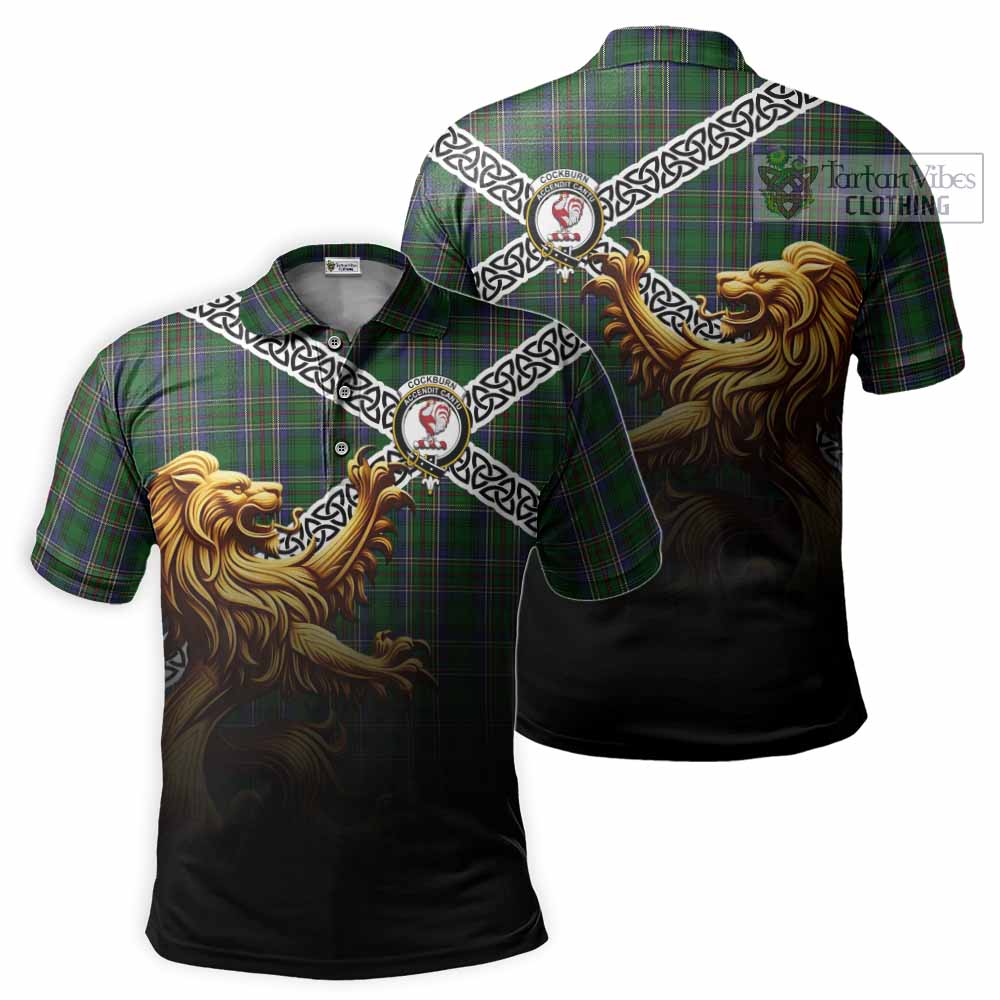 Tartan Vibes Clothing Cockburn Crest Tartan Polo Shirt with Golden Lion Emblem Celtic Style