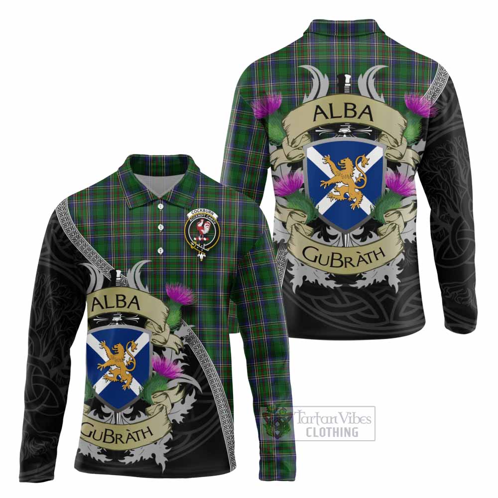 Tartan Vibes Clothing Cockburn Tartan Family Crest Long Sleeve Polo Shirt Lion Rampant Royal Thistle Shield Celtic Inspired