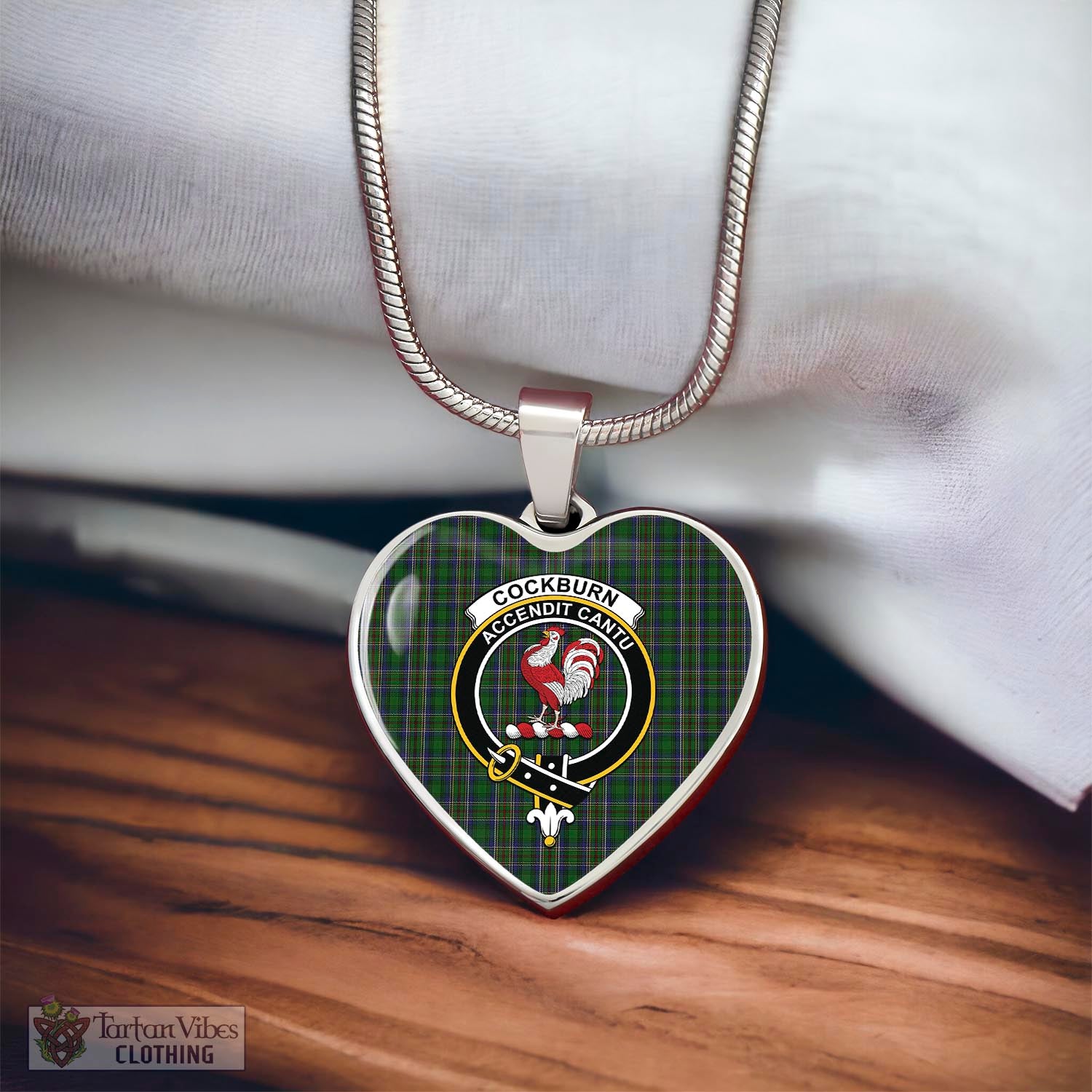 Tartan Vibes Clothing Cockburn Tartan Heart Necklace with Family Crest