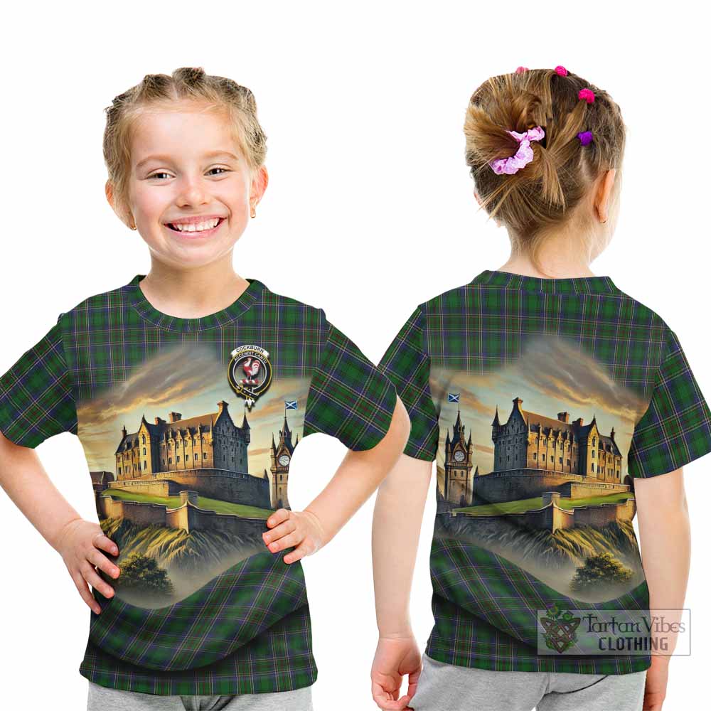 Tartan Vibes Clothing Cockburn Tartan Family Crest Kid T-Shirt with Scottish Ancient Castle Style