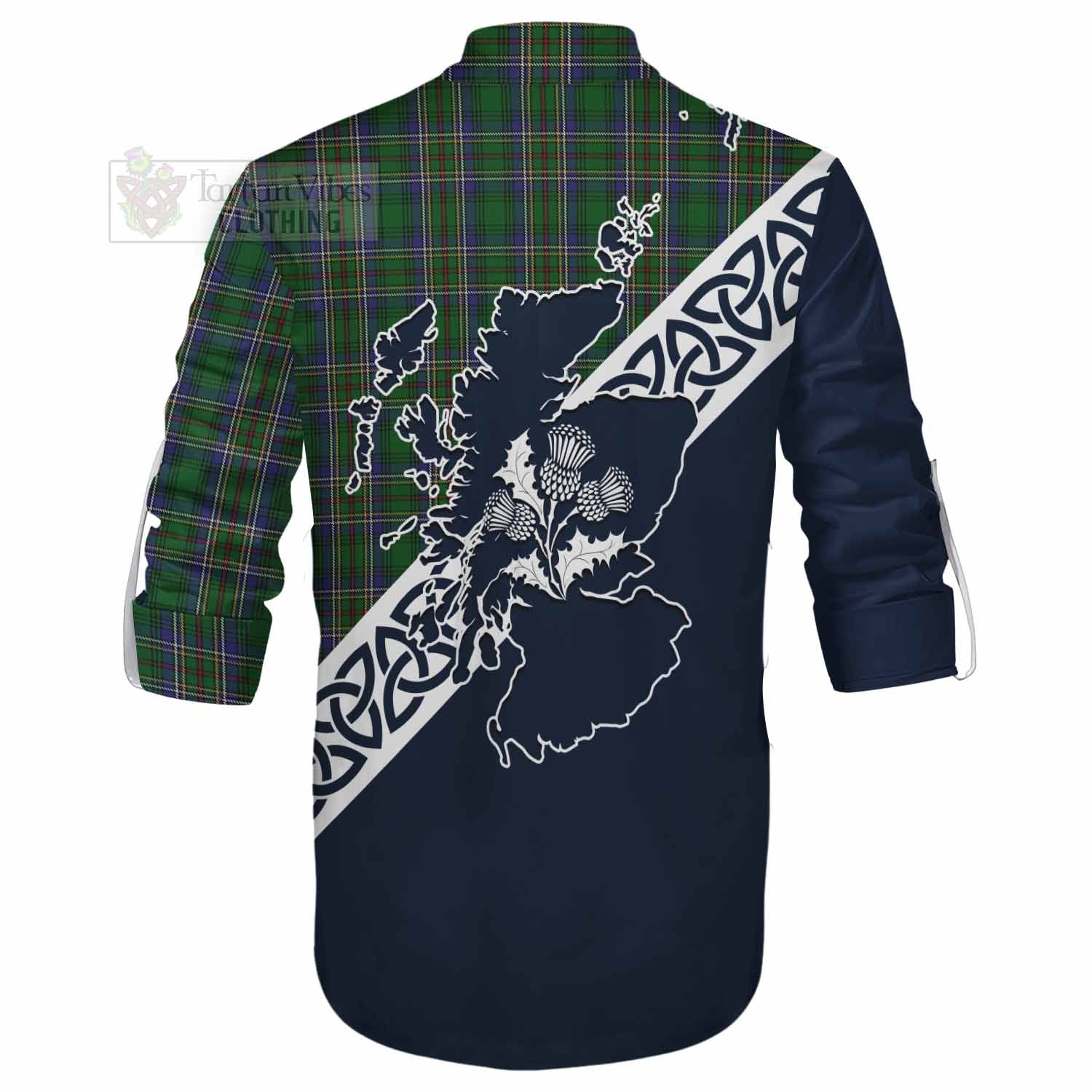 Tartan Vibes Clothing Cockburn Tartan Ghillie Kilt Shirt Featuring Thistle and Scotland Map