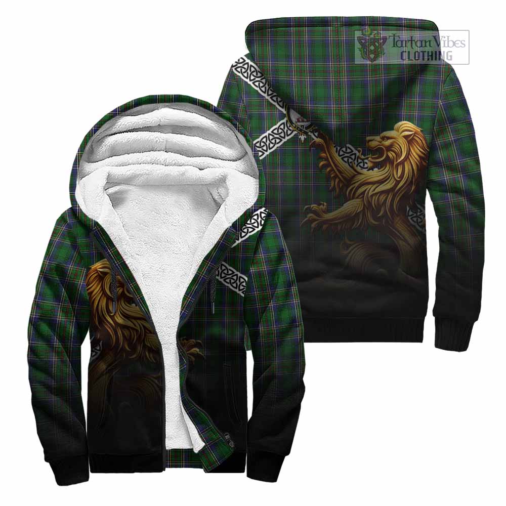 Tartan Vibes Clothing Cockburn Crest Tartan Sherpa Hoodie with Golden Lion Emblem Celtic Style