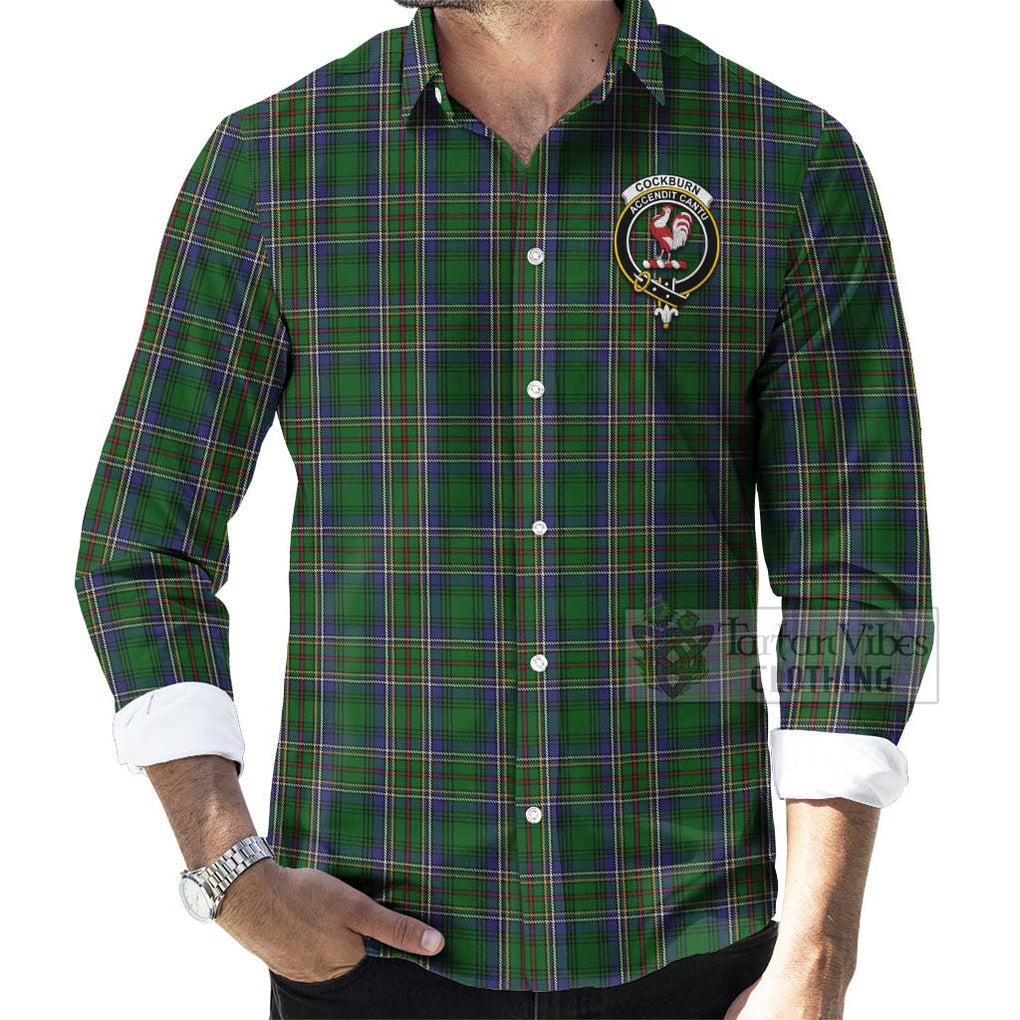 Tartan Vibes Clothing Cockburn Tartan Long Sleeve Button Shirt with Family Crest and Bearded Skull Holding Bottles of Whiskey