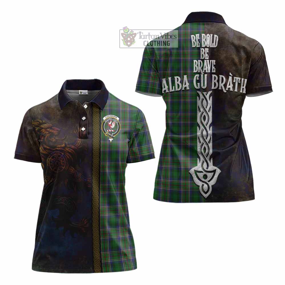 Tartan Vibes Clothing Cockburn Tartan Family Crest Women's Polo Shirt Alba Gu Brath Be Brave Lion Ancient Style
