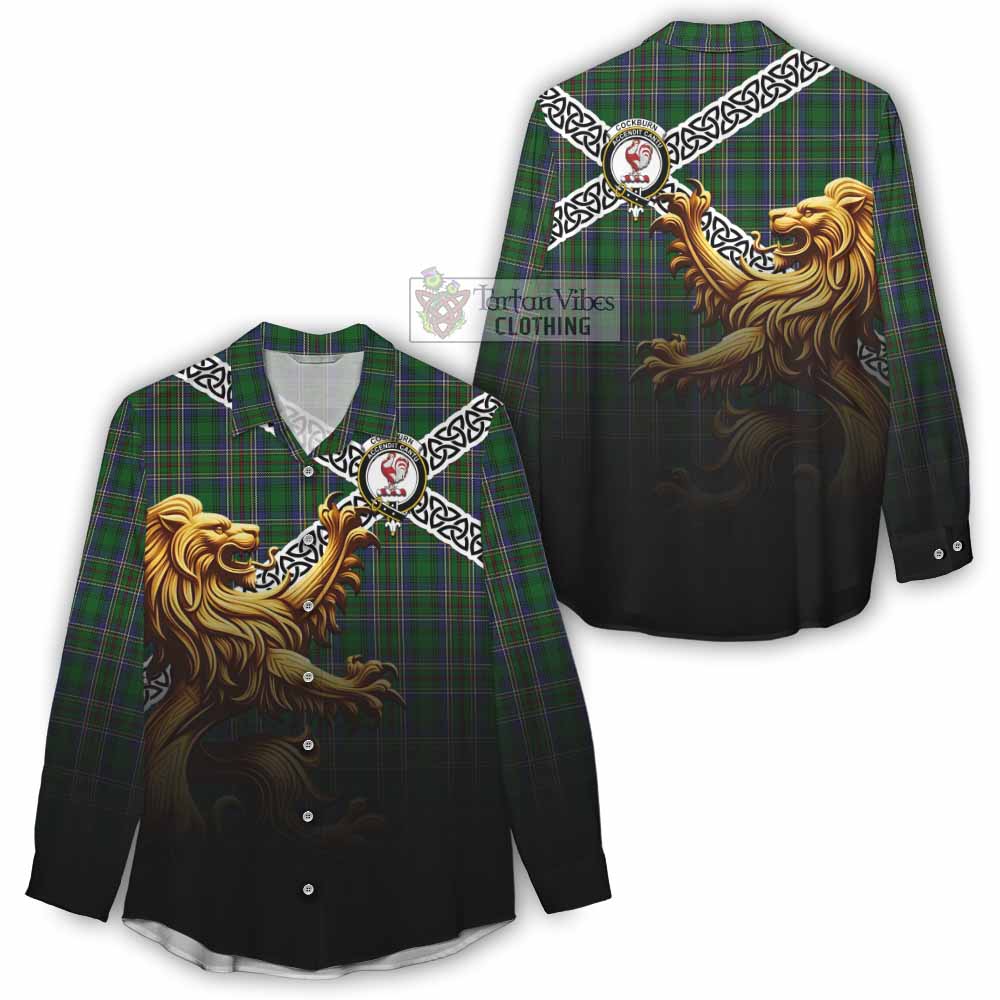 Tartan Vibes Clothing Cockburn Crest Tartan Women's Casual Shirt with Golden Lion Emblem Celtic Style