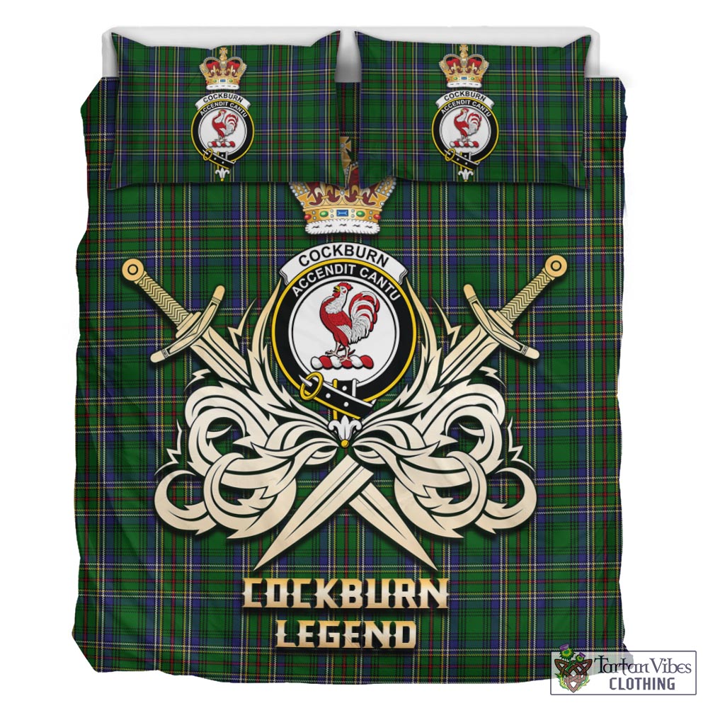 Tartan Vibes Clothing Cockburn Tartan Bedding Set with Clan Crest and the Golden Sword of Courageous Legacy