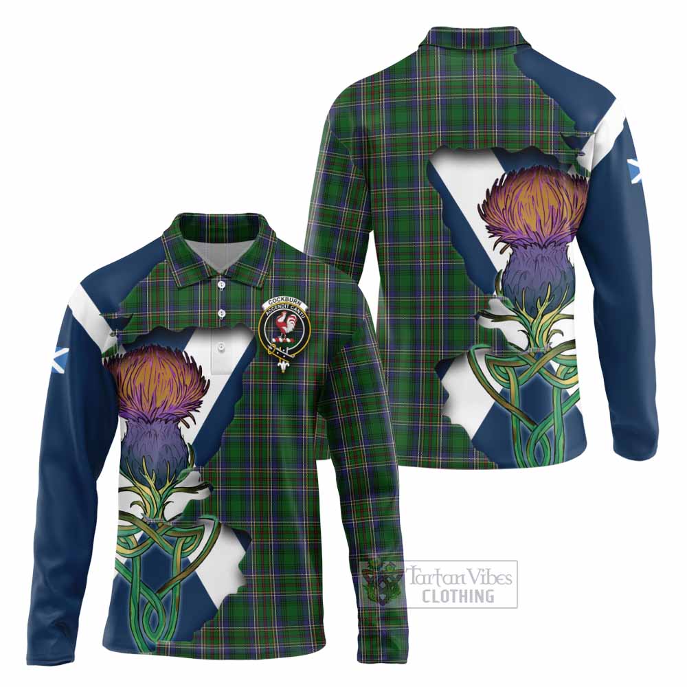 Tartan Vibes Clothing Cockburn Tartan Family Crest Long Sleeve Polo Shirt Scottish Thistle Celtic Inspired