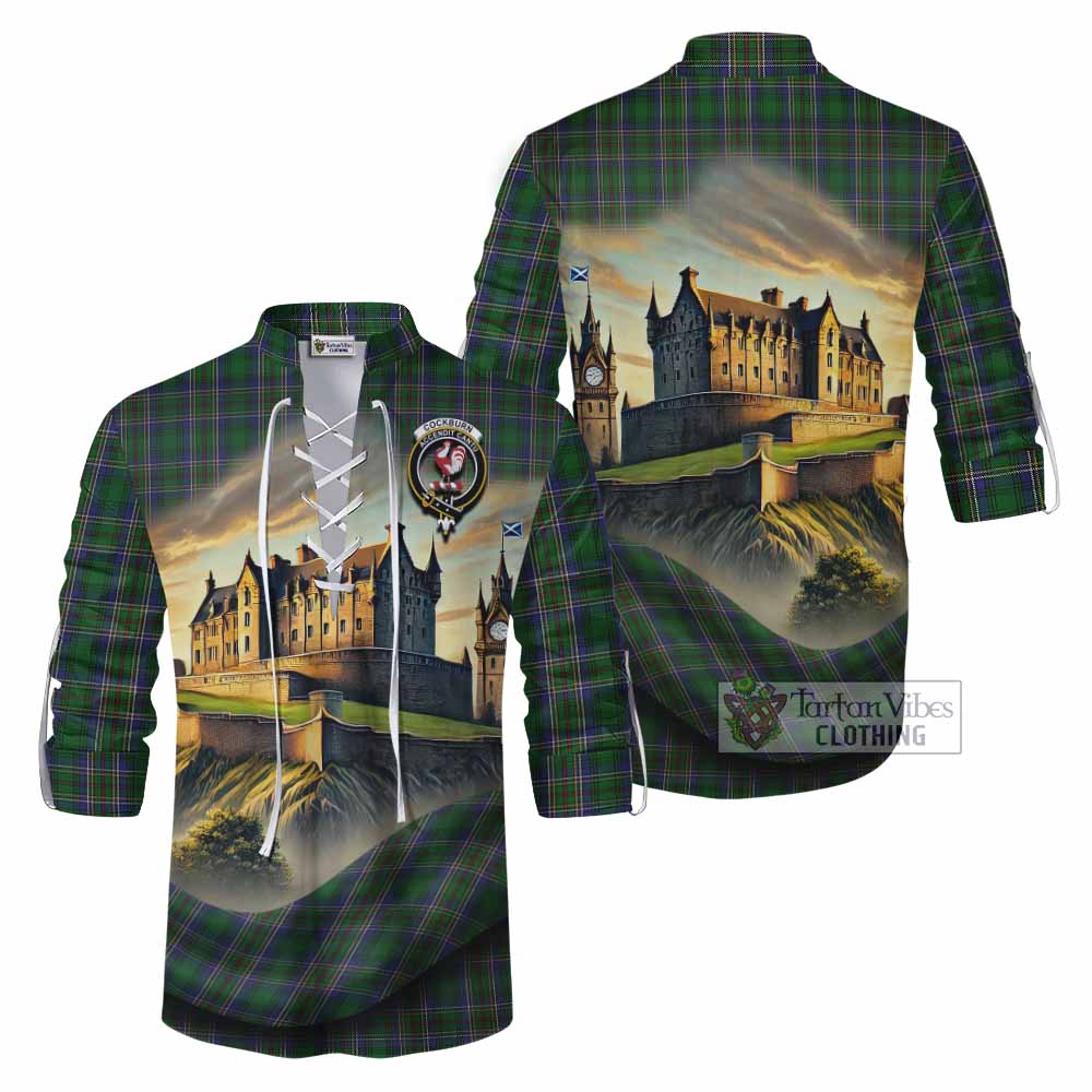 Tartan Vibes Clothing Cockburn Tartan Family Crest Ghillie Kilt Shirt with Scottish Ancient Castle Style