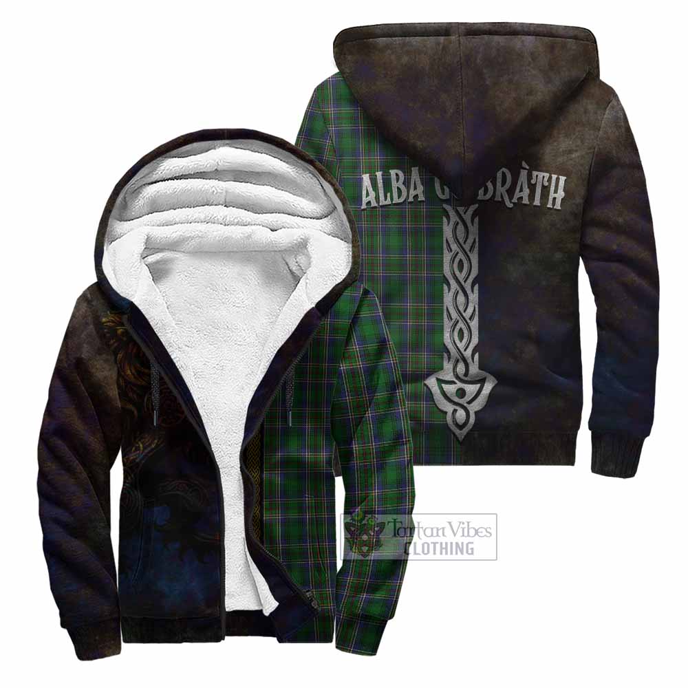 Tartan Vibes Clothing Cockburn Tartan Family Crest Sherpa Hoodie Alba Gu Brath Be Brave Lion Ancient Style