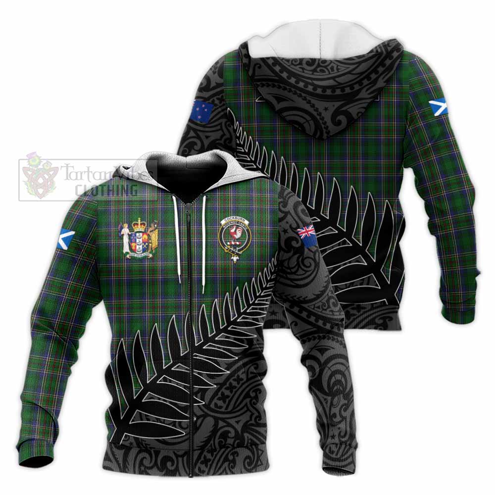 Tartan Vibes Clothing Cockburn Crest Tartan Knitted Hoodie with New Zealand Silver Fern Half Style