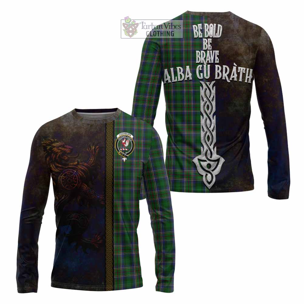 Tartan Vibes Clothing Cockburn Tartan Family Crest Long Sleeve T-Shirt Alba Gu Brath Be Brave Lion Ancient Style