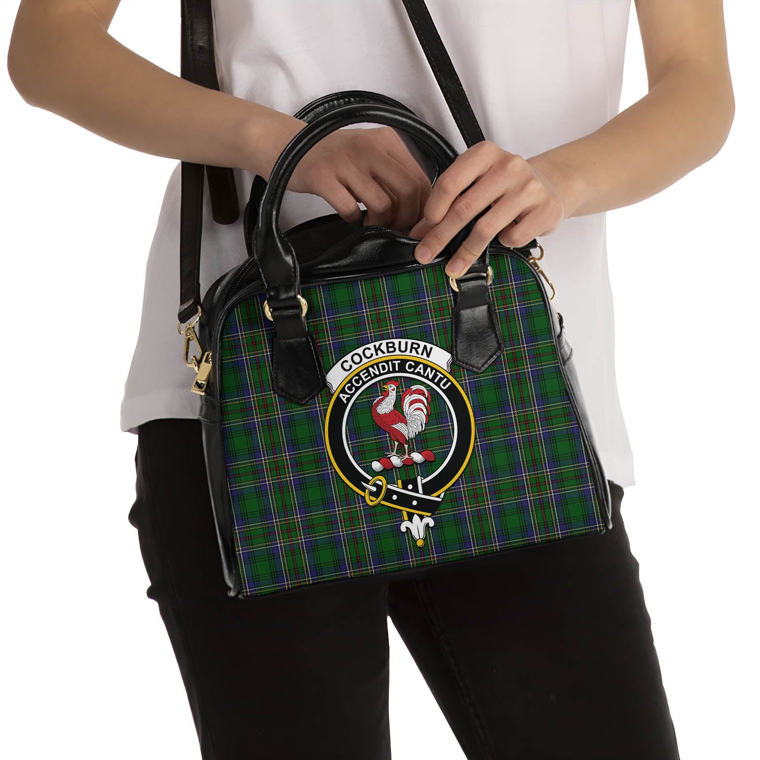 Cockburn Tartan Shoulder Handbags with Family Crest - Tartanvibesclothing