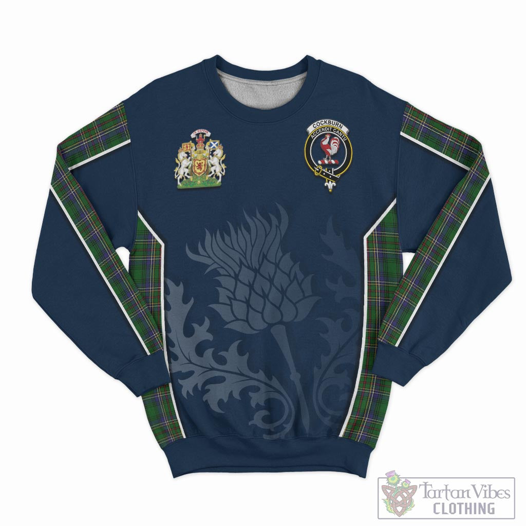 Tartan Vibes Clothing Cockburn Tartan Sweatshirt with Family Crest and Scottish Thistle Vibes Sport Style