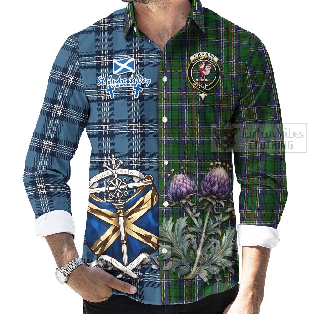 Tartan Vibes Clothing Cockburn Tartan Long Sleeve Button Shirt Happy St. Andrew's Day Half Tartan Style
