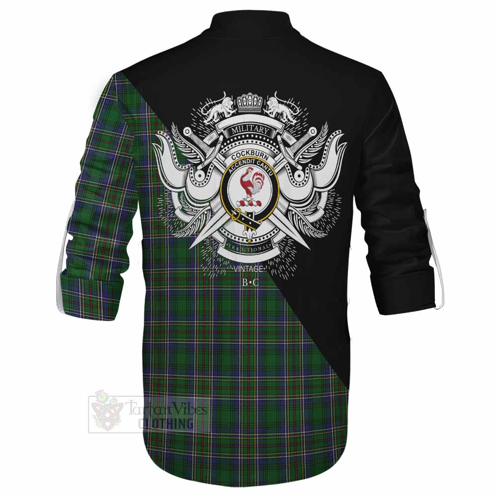 Tartan Vibes Clothing Cockburn Tartan Ghillie Kilt Shirt with Family Crest and Military Logo Style