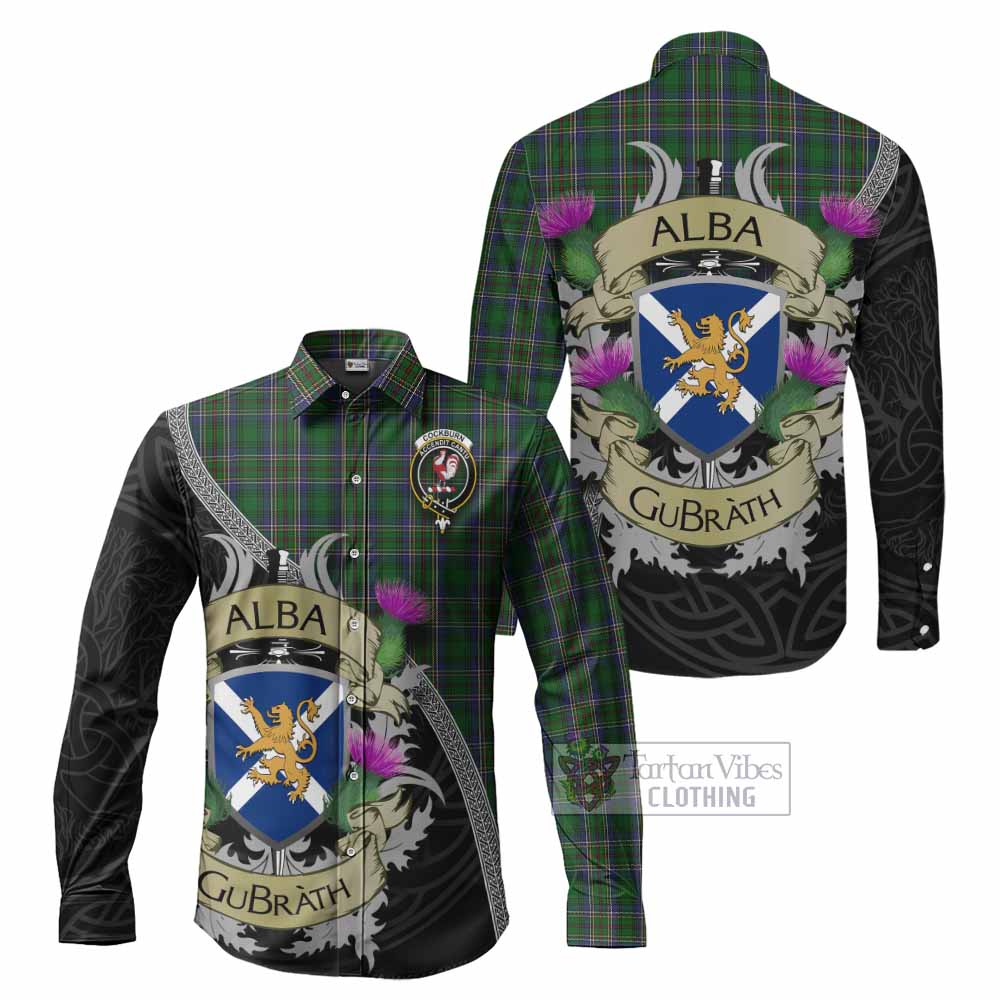 Tartan Vibes Clothing Cockburn Tartan Family Crest Long Sleeve Button Shirt Lion Rampant Royal Thistle Shield Celtic Inspired