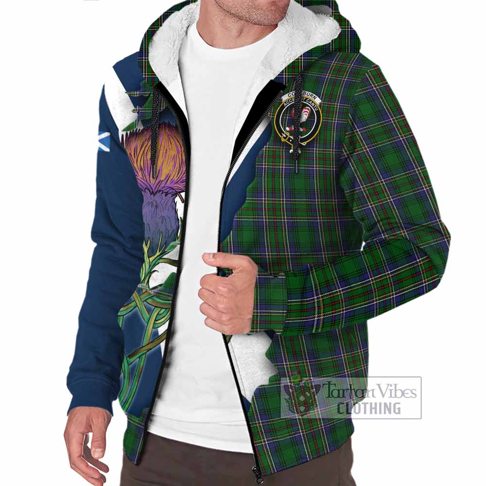 Tartan Vibes Clothing Cockburn Tartan Family Crest Sherpa Hoodie Scottish Thistle Celtic Inspired