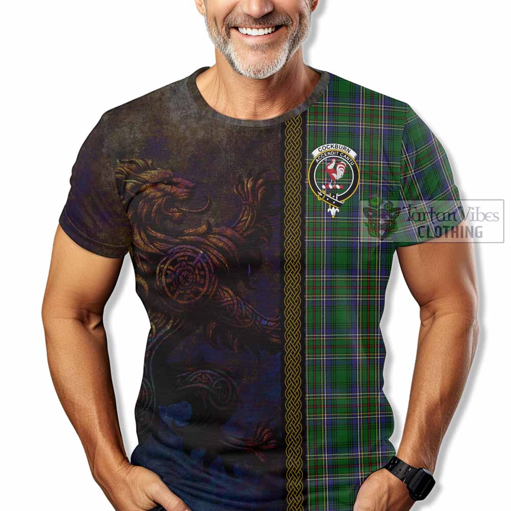Tartan Vibes Clothing Cockburn Tartan Family Crest T-Shirt Alba Gu Brath Be Brave Lion Ancient Style