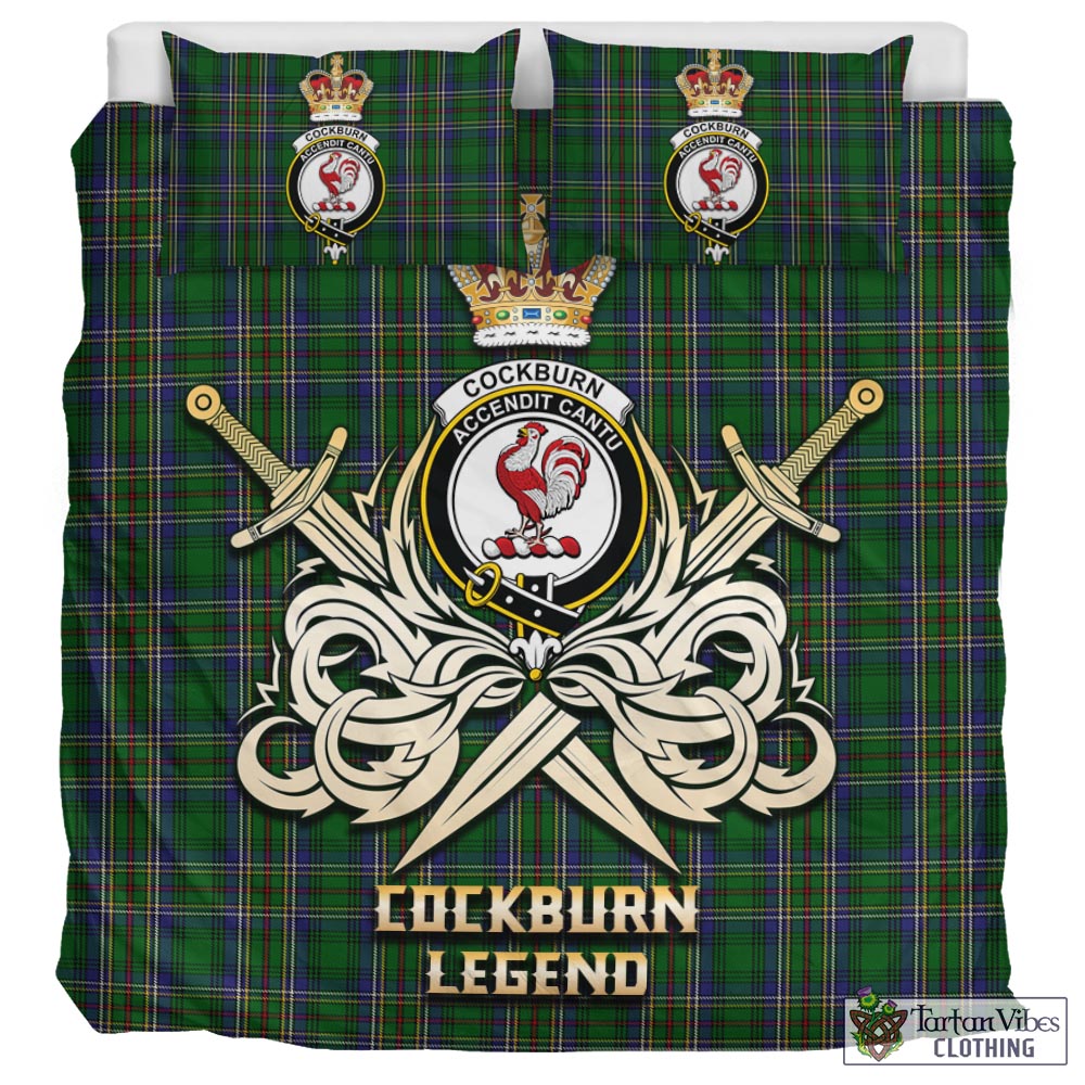 Tartan Vibes Clothing Cockburn Tartan Bedding Set with Clan Crest and the Golden Sword of Courageous Legacy