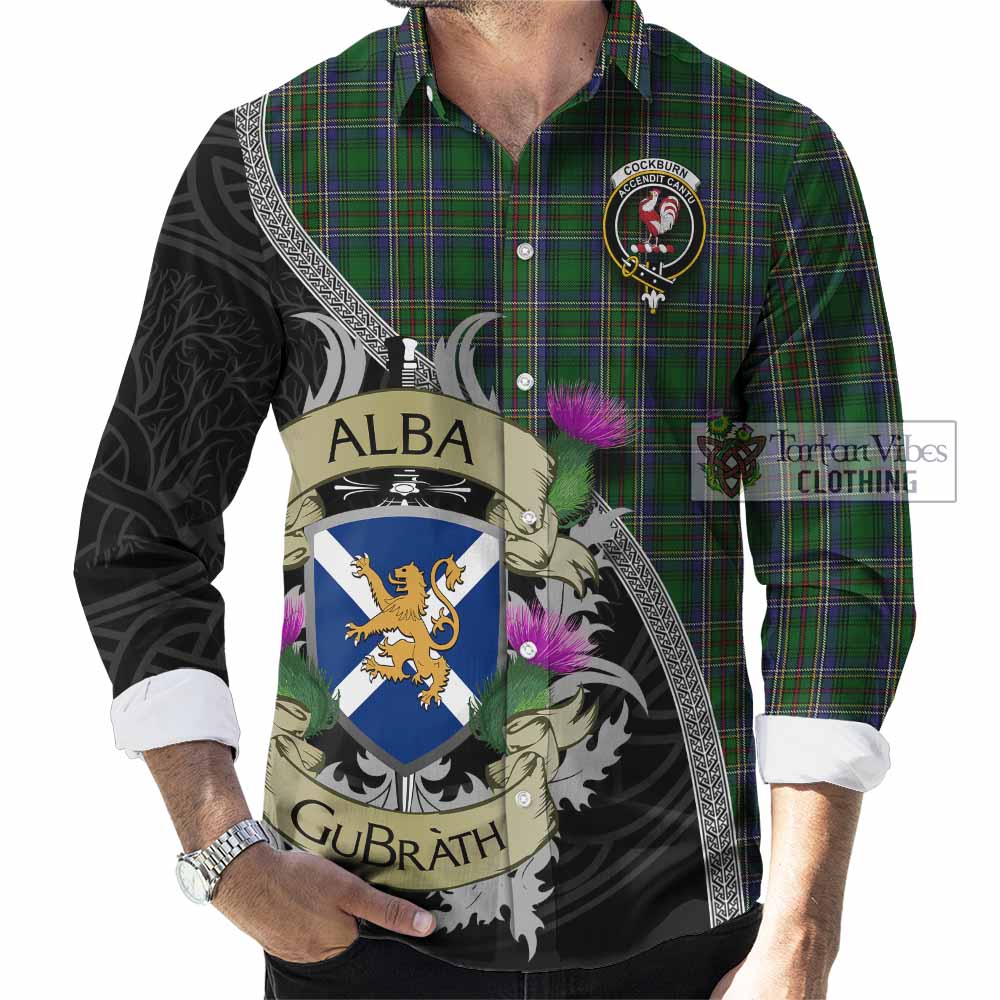Tartan Vibes Clothing Cockburn Tartan Family Crest Long Sleeve Button Shirt Lion Rampant Royal Thistle Shield Celtic Inspired