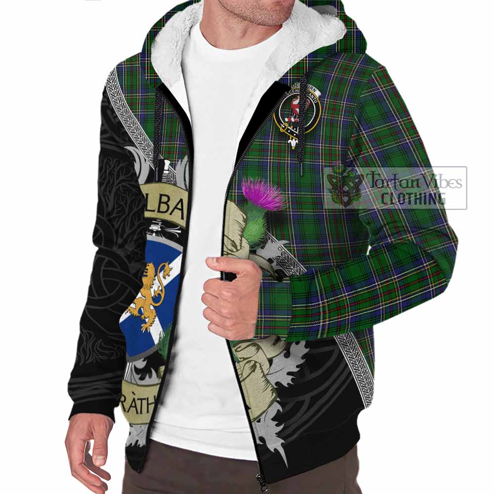 Tartan Vibes Clothing Cockburn Tartan Family Crest Sherpa Hoodie Lion Rampant Royal Thistle Shield Celtic Inspired