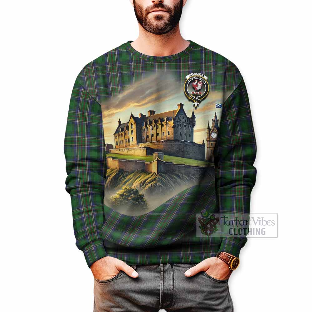Tartan Vibes Clothing Cockburn Tartan Family Crest Sweatshirt with Scottish Ancient Castle Style