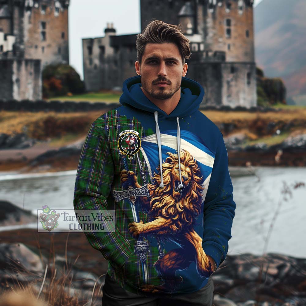 Tartan Vibes Clothing Cockburn Tartan Family Crest Cotton Hoodie with Scottish Majestic Lion