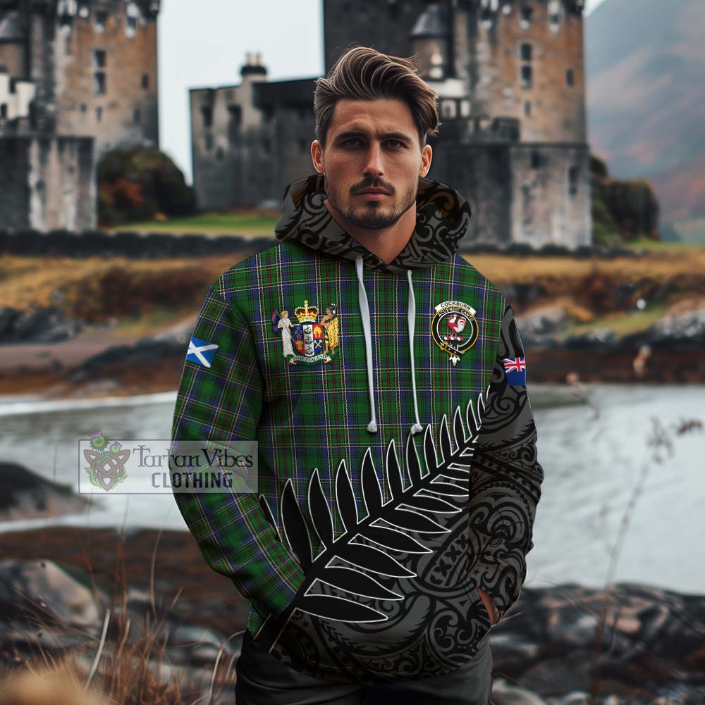 Tartan Vibes Clothing Cockburn Crest Tartan Cotton Hoodie with New Zealand Silver Fern Half Style