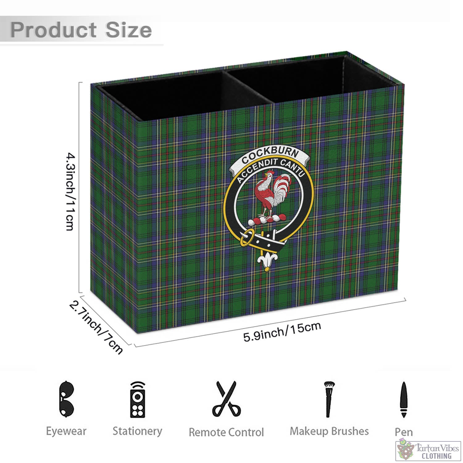 Tartan Vibes Clothing Cockburn Tartan Pen Holder with Family Crest