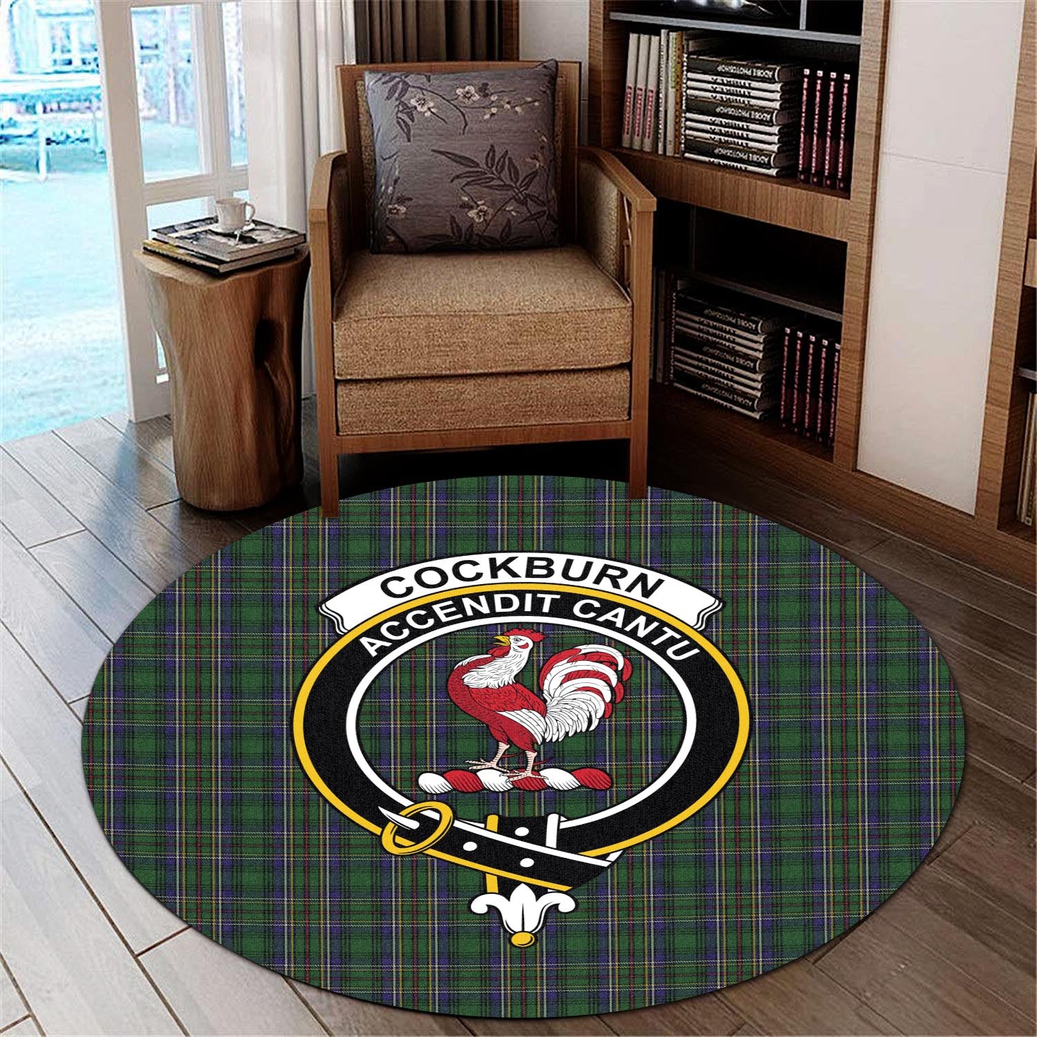 Cockburn Tartan Round Rug with Family Crest - Tartanvibesclothing