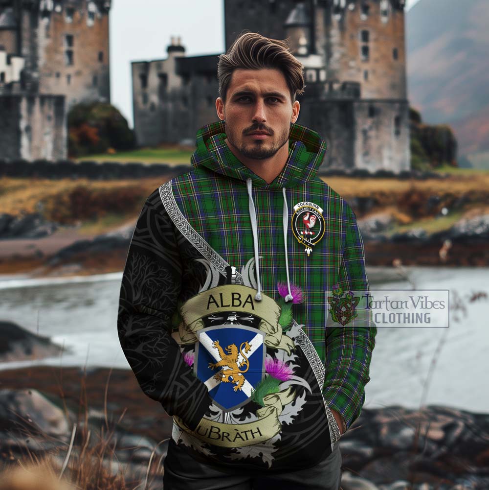 Tartan Vibes Clothing Cockburn Tartan Family Crest Cotton Hoodie Lion Rampant Royal Thistle Shield Celtic Inspired