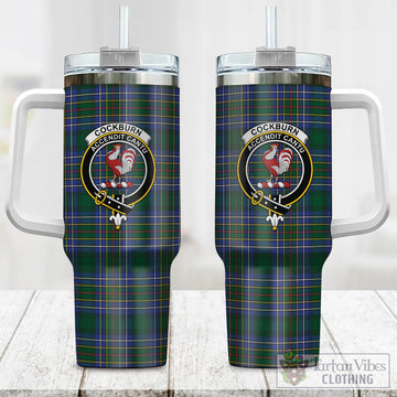 Cockburn Ancient Tartan and Family Crest Tumbler with Handle