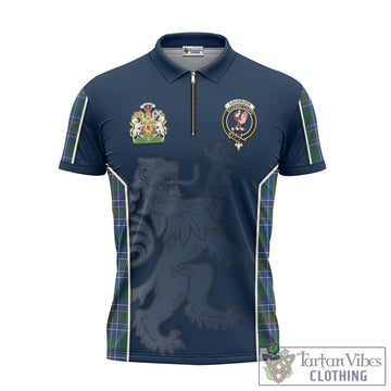 Cockburn Ancient Tartan Zipper Polo Shirt with Family Crest and Lion Rampant Vibes Sport Style