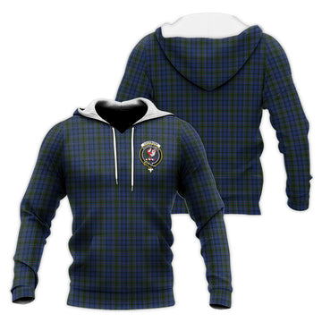 Cockburn Blue Tartan Knitted Hoodie with Family Crest
