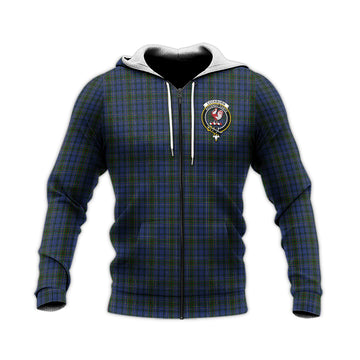 Cockburn Blue Tartan Knitted Hoodie with Family Crest