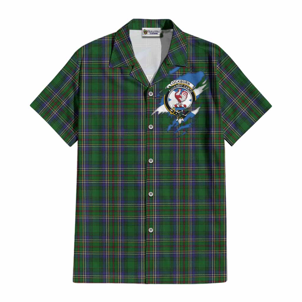 Cockburn Clan Crest In Me Tartan Cotton Hawaiian Shirt Scotland Flag Style