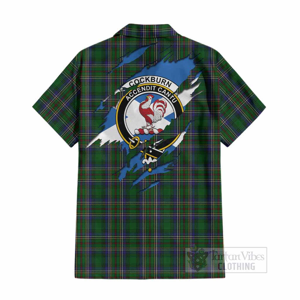 Cockburn Clan Crest In Me Tartan Cotton Hawaiian Shirt Scotland Flag Style