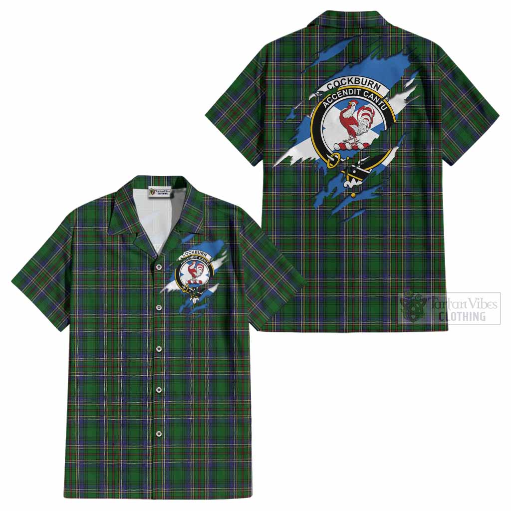 Cockburn Clan Crest In Me Tartan Cotton Hawaiian Shirt Scotland Flag Style