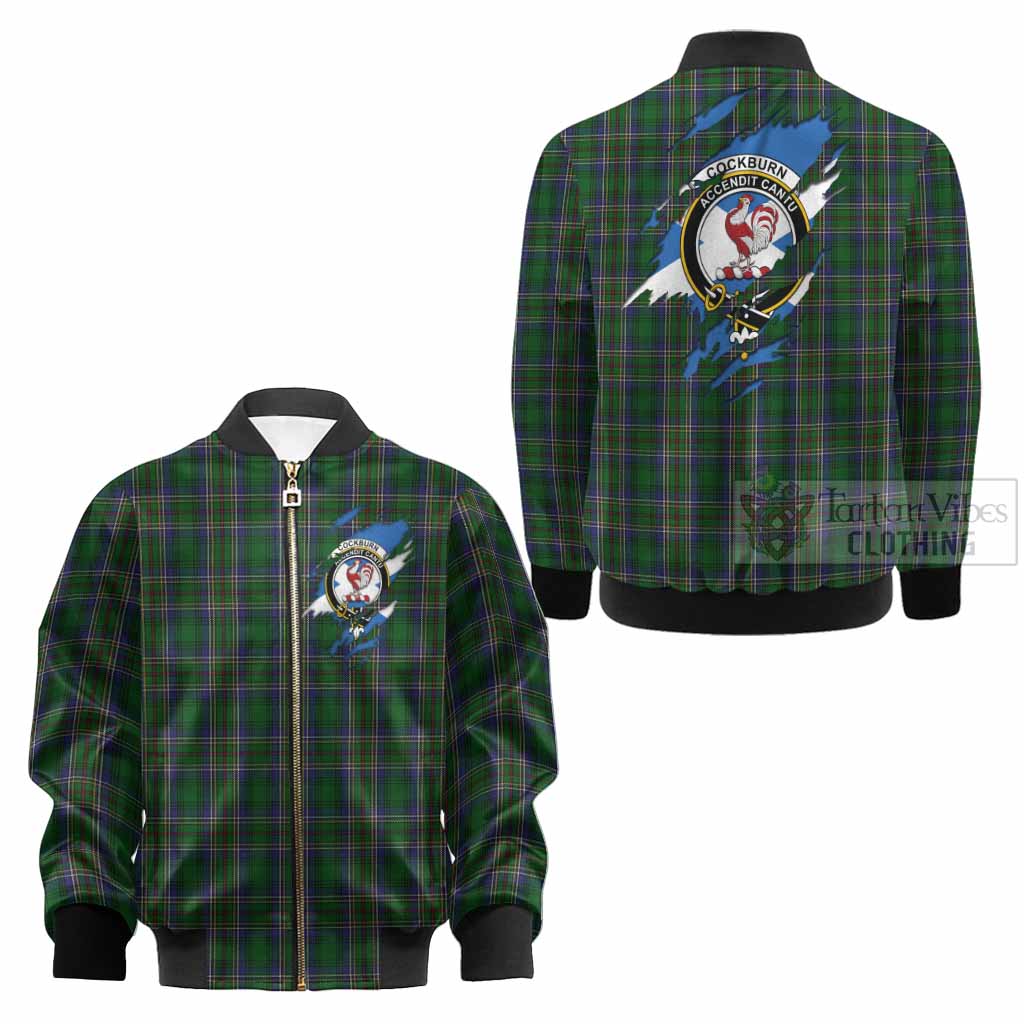 Cockburn Clan Crest In Me Tartan Kid Bomber Jacket Scotland Flag Style