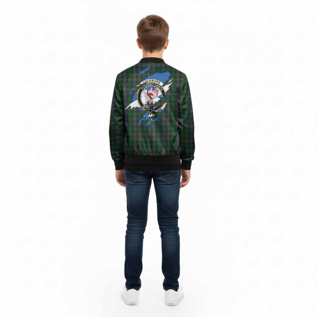 Cockburn Clan Crest In Me Tartan Kid Bomber Jacket Scotland Flag Style