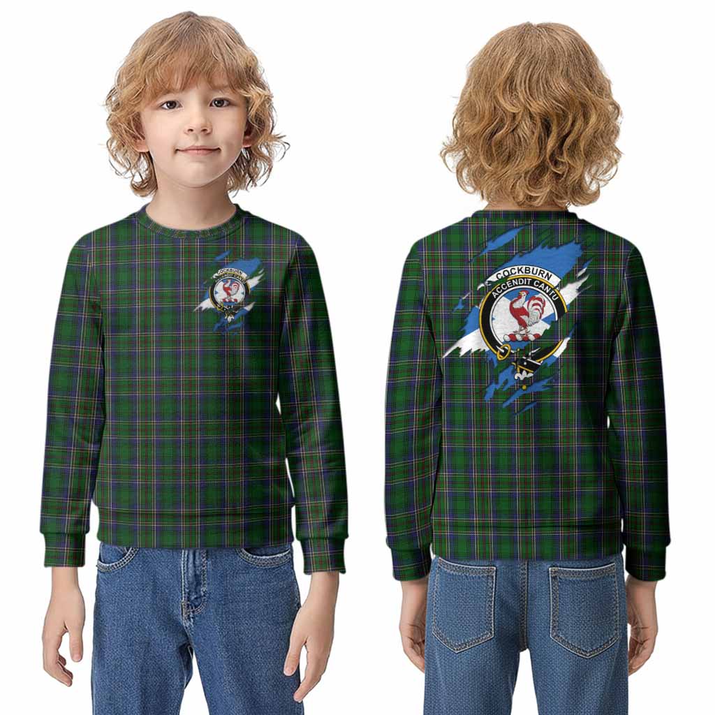 Cockburn Clan Crest In Me Tartan Kid Knitted Sweatshirt Scotland Flag Style