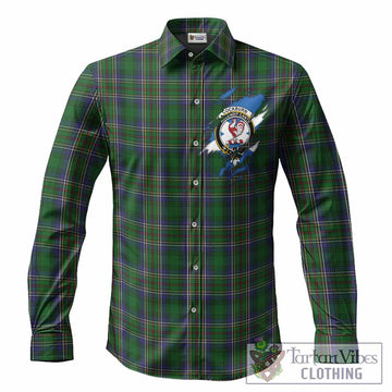 Cockburn Clan Crest In Me Tartan Long Sleeve Button Shirts Scotland Flag Style