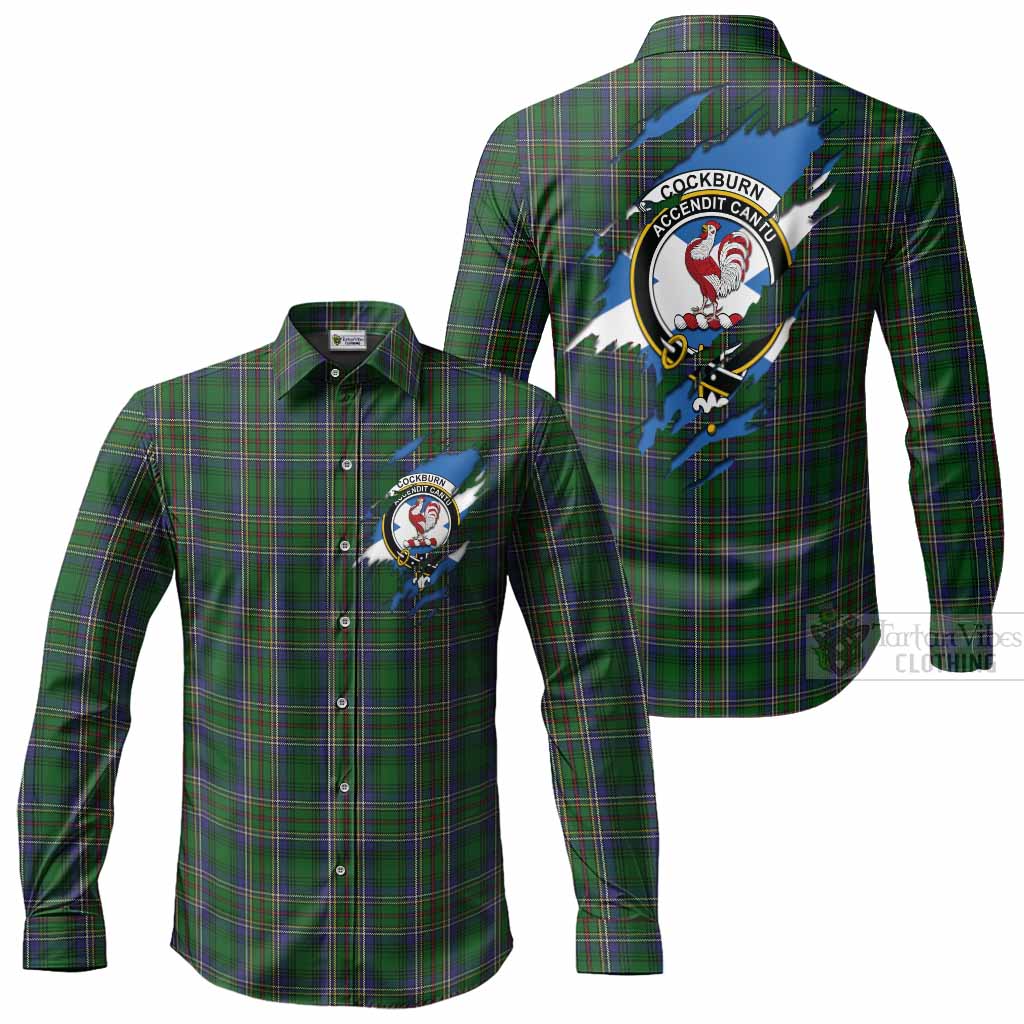 Cockburn Clan Crest In Me Tartan Long Sleeve Button Shirts Scotland Flag Style