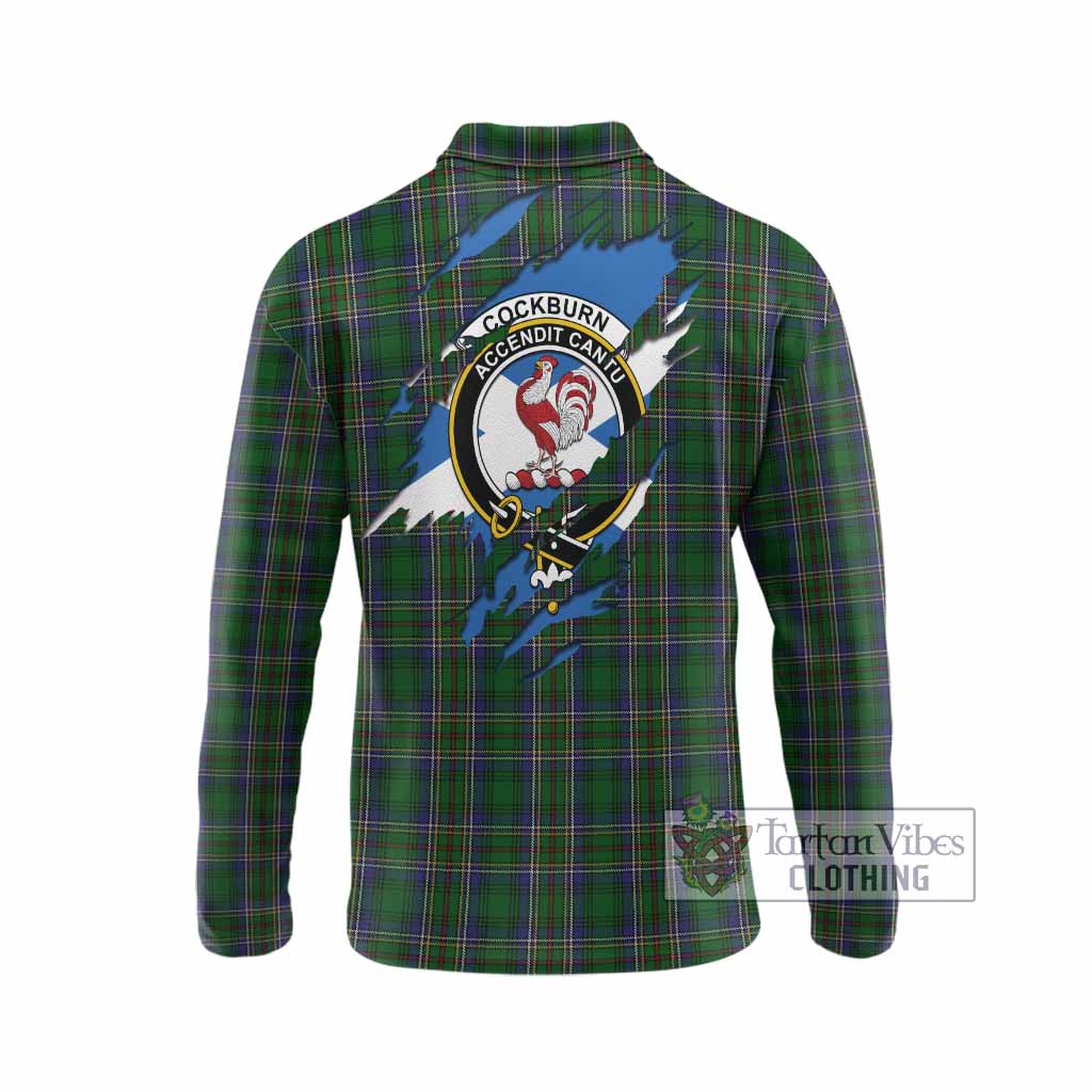 Cockburn Clan Crest In Me Tartan Long Sleeve Polo Shirt Scotland Flag Style